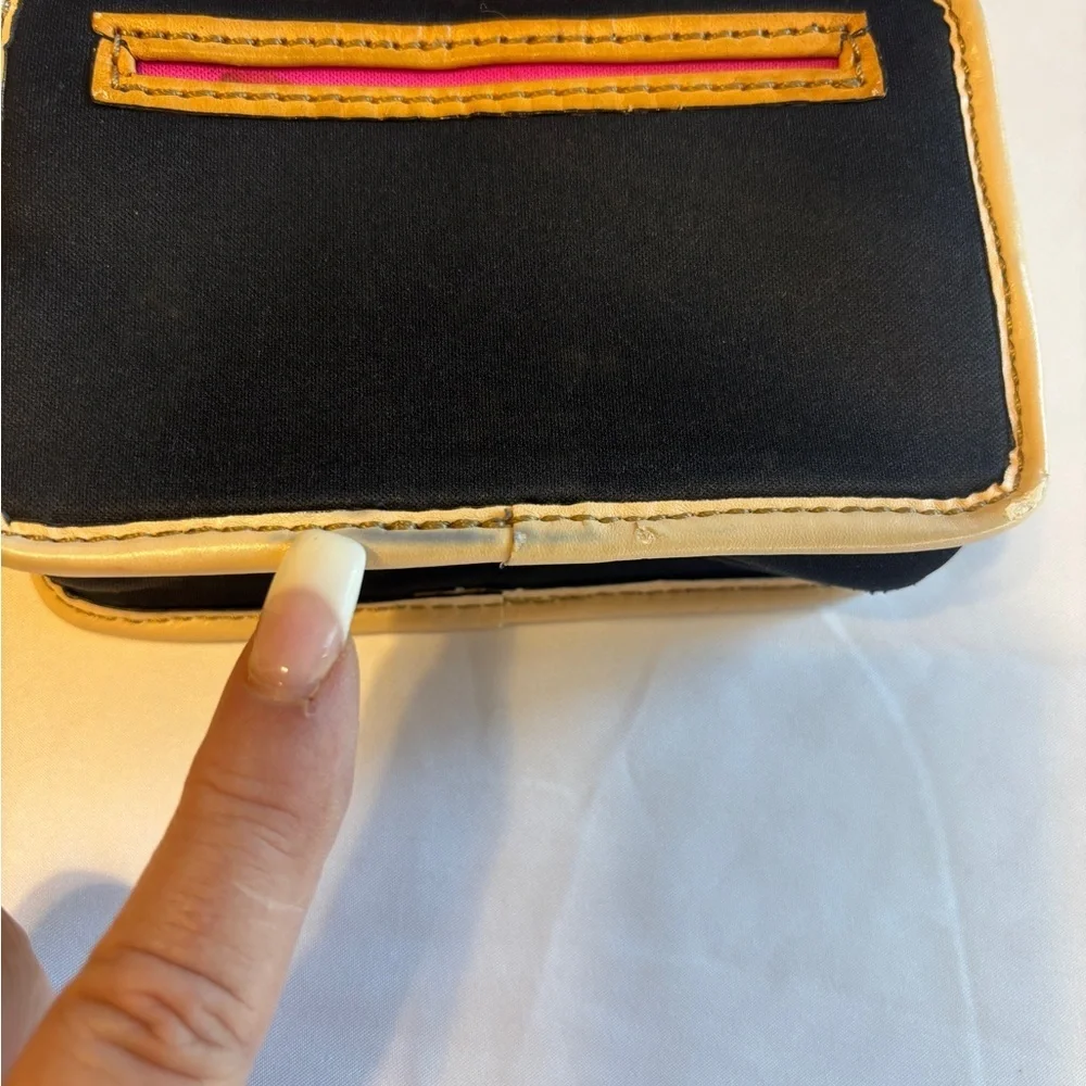 Vintage Juicy Couture Mini‎ Trifold Black Neoprene Wallet Faux Leather Trim
